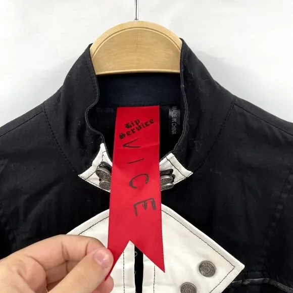 Lip Service Vice Steampunk Black White Faux Leather Military Jacket